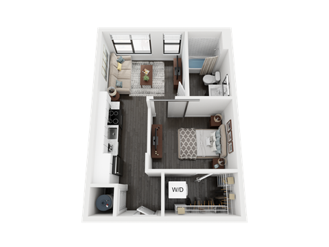 Floor plan for 1 bed, 1 bath, 496 sqft